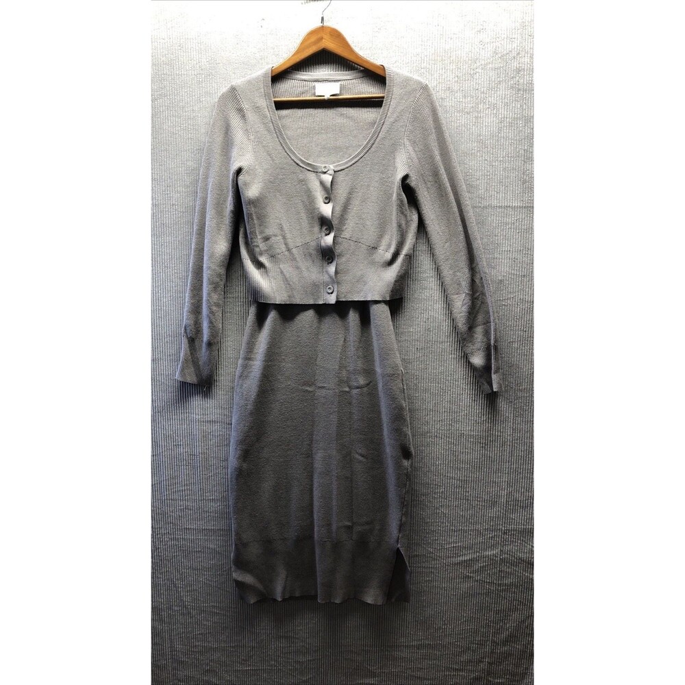 Freshman 1996 Sweater Dress Cardigan Set M Gray Knit 2 Piece Transitional Fall
